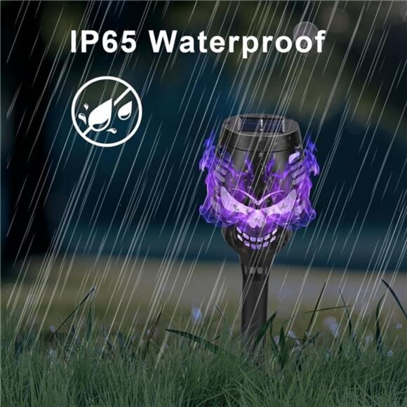 Solar Halloween Decorations Outdoor, 8 Pack Spooky Skulls Solar Torch Flame - Picture 4 of 7